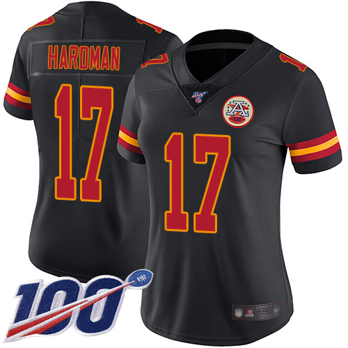 Women Kansas City Chiefs #17 Hardman Mecole Limited Black Rush Vapor Untouchable 100th Season Football Nike NFL Jersey->kansas city chiefs->NFL Jersey